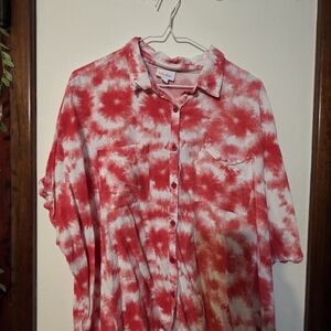 LuLaRoe Red and White Tie-Dye Shirt